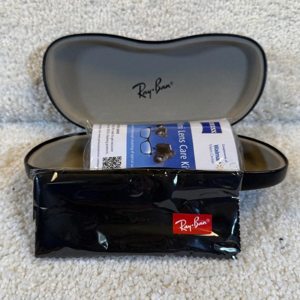 Ray Ban Eyeglasses Case Black with Cleaning Cloth and Lens Care‎ Kit